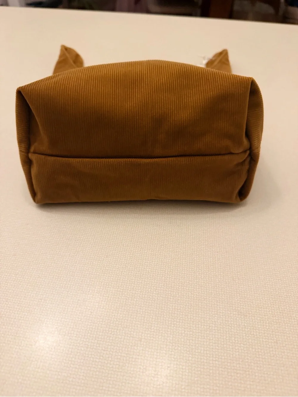MERIT Corduroy Knot-Top Cosmetic Bag in Camel Brown